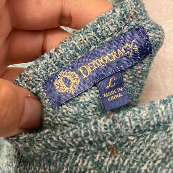 DEMOCRACY blue soft mid weight open back soft stretch sweater v neck L - Picture 8 of 10